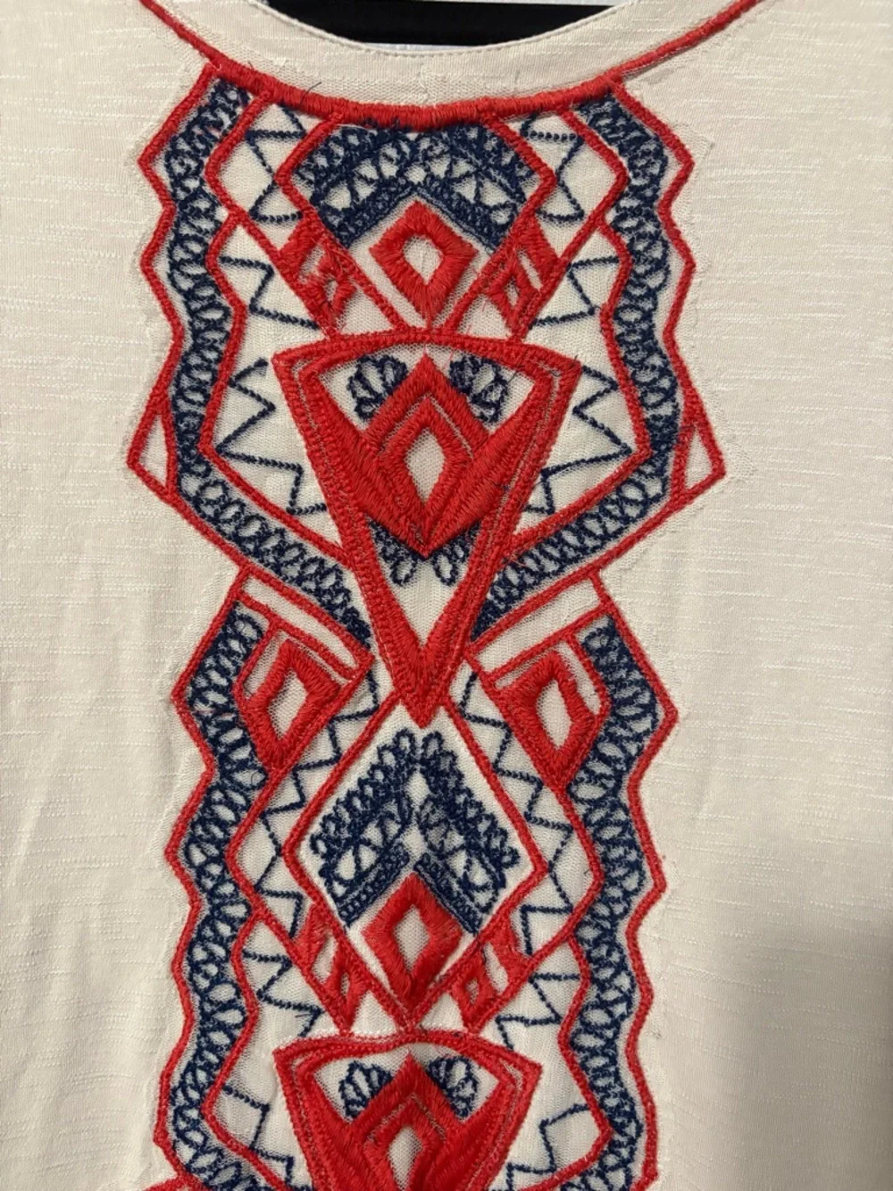 Free People Beige Long Sleeve Bodycon Dress with Red Geometric Motif - Picture 5 of 7